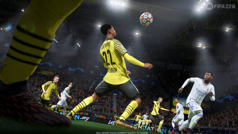 Jude Bellingham dans le jeu Fifa 22 faisant un contrôle de la poitrine