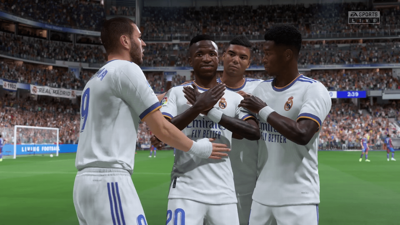 Vinícius Jr. qui célèbre un but avec le Real Madrid sur Fifa 22